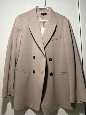 Quince Double-Breasted Blazer Jacket in Taupe Beige